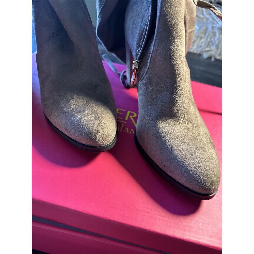 Catherine Malandrino Sorcha Taupe Over Knee High Boots 8.5 Zip‎ And Tie NIB